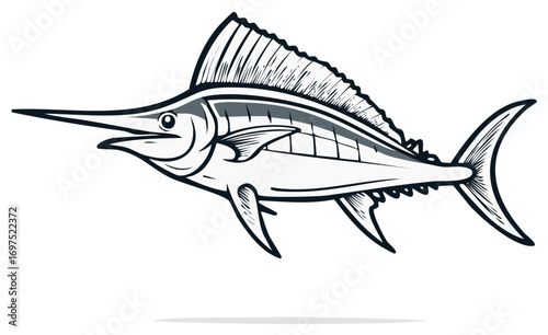 Majestic Marlin Fish Outlined Graphic Marine Life Artwork