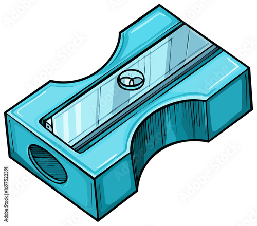 Blue Pencil Sharpener Illustration with Metal Blade for Sharpening Pencils in School and Art Supplies