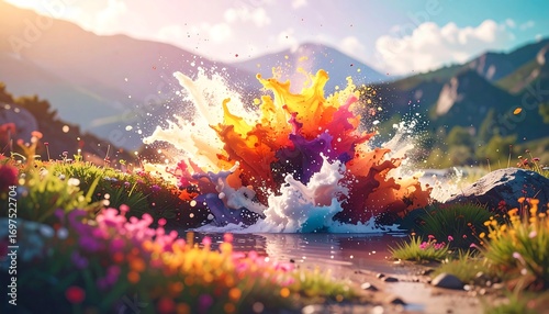 Fototapeta Naklejka Na Ścianę i Meble -  Colorful splash in a meadow