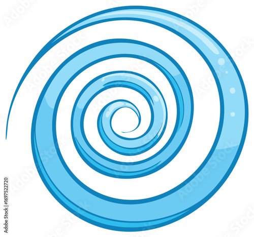 Cartoon blue liquid spiral swirl of water forming a vortex or whirlpool graphic