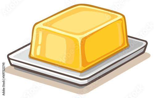 Illustrated butter block on a plate, food vector art