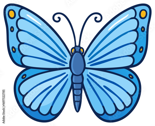 Cartoon butterfly illustration with blue wings and yellow spots