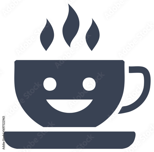 Smiling hot beverage cup with steam rising representing happiness and warmth