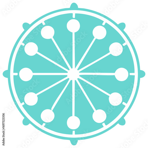 Light blue wheel with white spokes and circles creates a geometric, radial vector pattern.