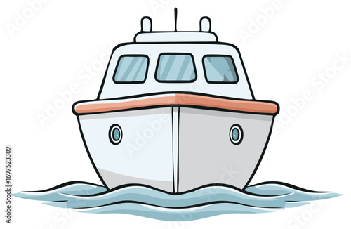 Illustration of a cartoon motorboat with gentle waves, vector graphic.