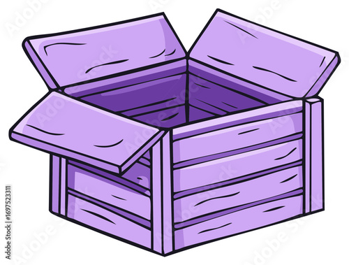 Open Pale Purple Wooden Box Isolated Illustration Handmade Craft Project Storage Organizer