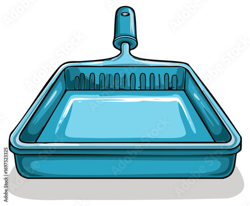 Blue dustpan for cleaning, cartoon illustration, isolated