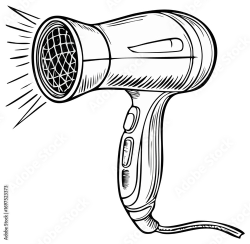 Vector sketch of an electric hair dryer blowing air for professional styling