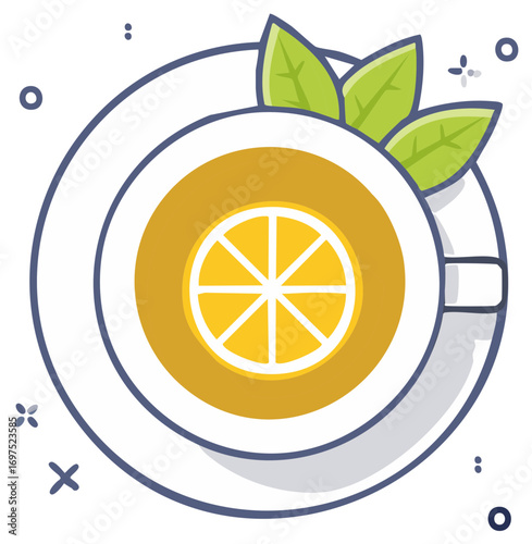 Refreshing cup of herbal tea with lemon slice and mint leaves