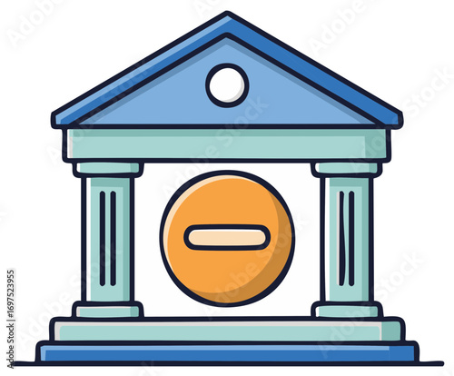 Bank withdrawal or debit concept icon with a minus symbol on a classical building