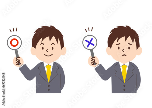 Wallpaper Mural マルとバツを出すビジネスマン　スーツを着た男性のイラスト　シンプル,かわいい,ビジネスパーソン,丸バツ Torontodigital.ca