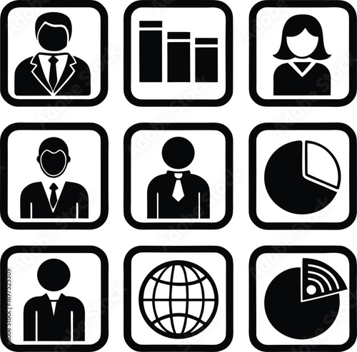 Wallpaper Mural Business infographic icons set featuring people charts globe and graphs for presentations and data visualization Torontodigital.ca