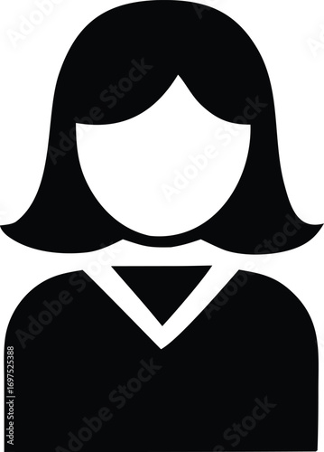 Simple silhouette icon of a woman's head and shoulders representing a user profile or persona