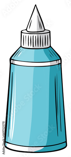 Blue squeeze bottle with pointed nozzle and ribbed cap