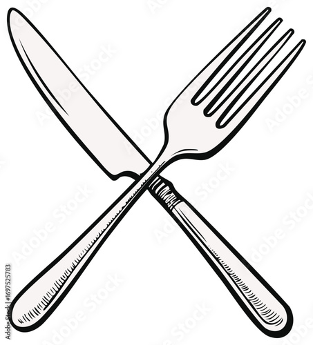 Hand Drawn Crossed Knife and Fork Utensils Food Service Equipment Design