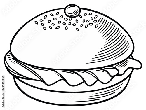 Burger illustration with detailed line art