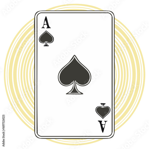 Ace of Spades Playing Card with Geometric Circle Backdrop Illustration