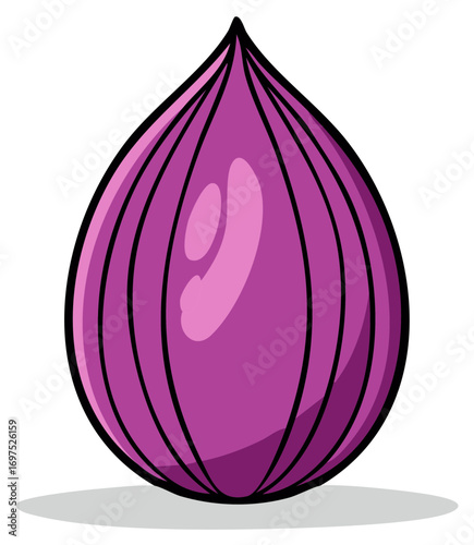 Vibrant purple red onion illustration, whole raw vegetable icon for cooking and healthy eating concepts.