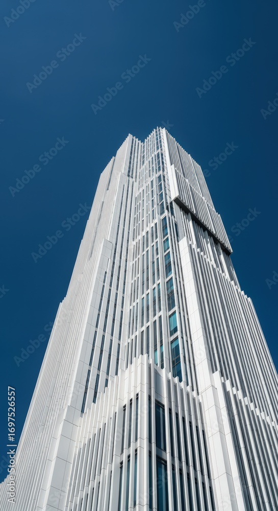 Obraz premium Contemporary White Skyscraper Architecture Against Blue Sky