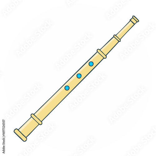 Musical Woodwind Instrument Illustration: Wooden Flute with Finger Holes