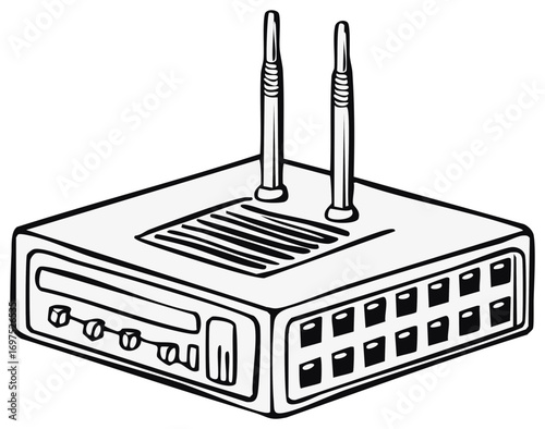 Classic internet wifi router icon with multiple ports and wireless antennas