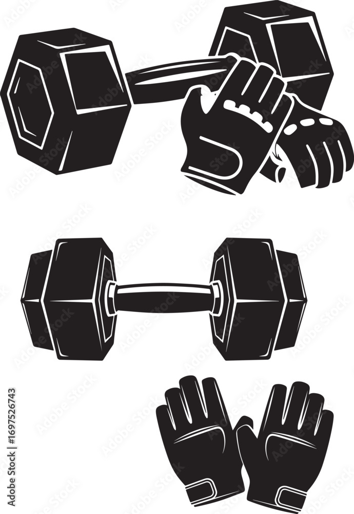 Obraz premium Dumbbell and Weightlifting Gloves Set - Fitness Equipment Vector