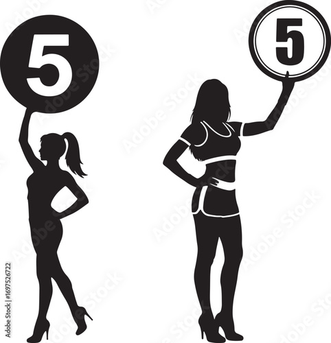 Round Girl Silhouette Holding Score Card - Boxing Match Ring Announcer