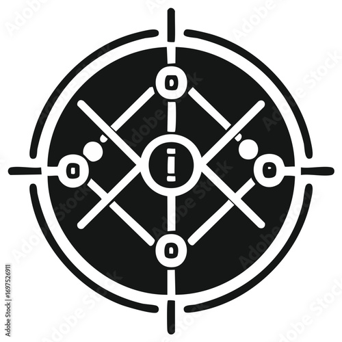 Stylized scientific molecule structure or molecular diagram in black and white