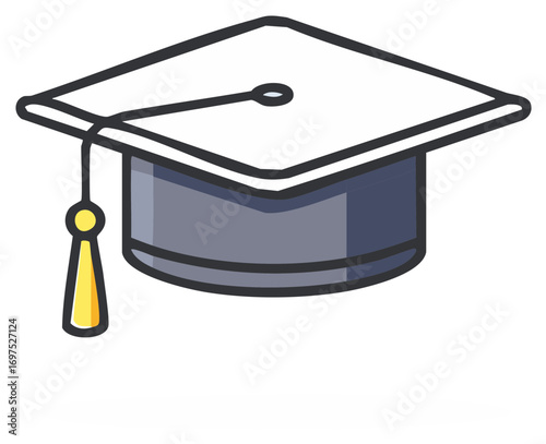 Academic graduation cap with gold tassel, vector icon for school and university themes