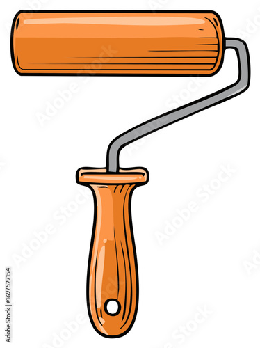 Cartoon paint roller tool illustration for home improvement, renovation, and decorating projects