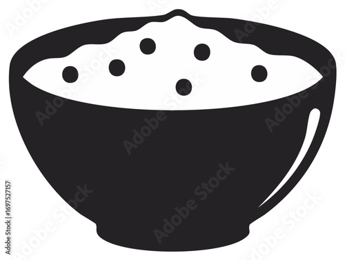 Stylized Bowl of Porridge or Cereal, Black and White Food Vector Graphic