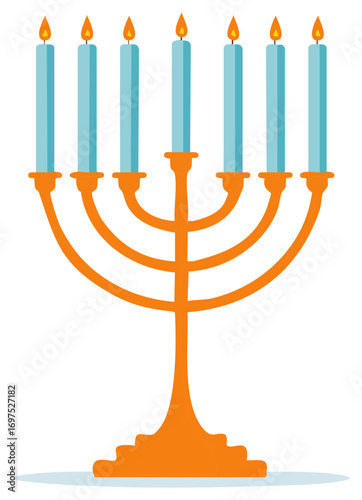 Seven Branch Candlestick with Lit Blue Candles