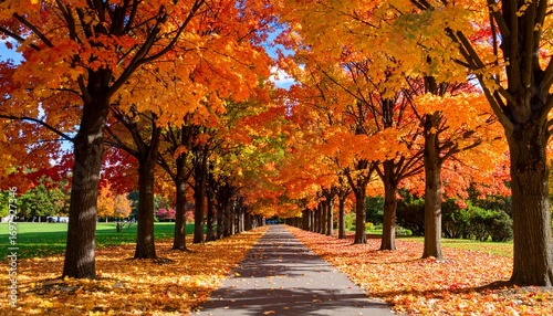 Golden Autumn Tree Avenue Nature Path