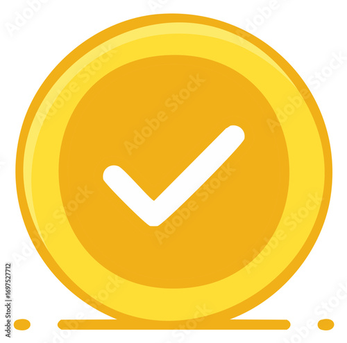 Golden coin icon with white check mark, confirming success or achievement.