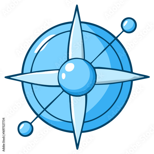 Shiny Blue Cartoon Compass Rose for Navigation and Adventure