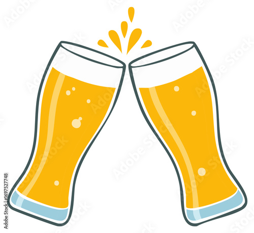 Two refreshing beer glasses clinking together in a joyful toast celebrating friendship success or party fun