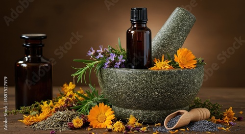 Wallpaper Mural Aromatherapy Still Life: Essential Oils Herbs and Flowers. Torontodigital.ca