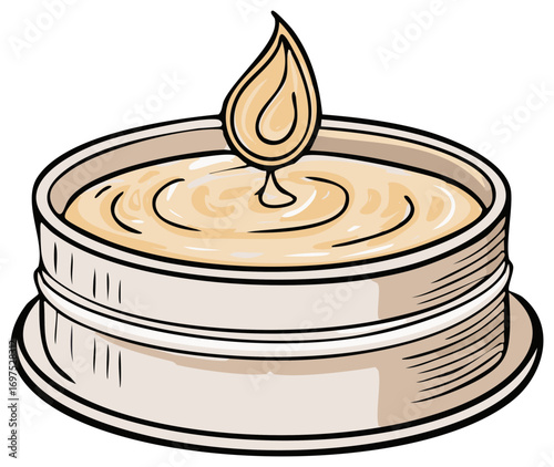 Tealight Candle Illustration, Small Scented Candle in Container, Burning Flame and Wax, Home Decor