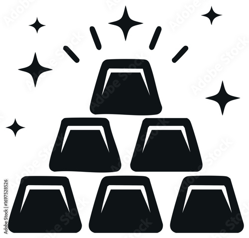 Pile of shiny gold bars with sparkling stars indicating wealth and success