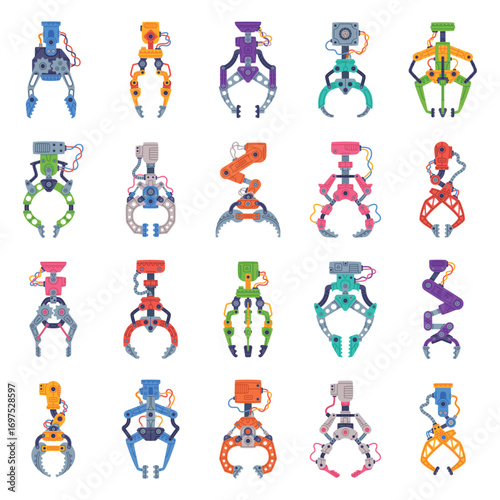 Mechanical Grips and Grabbing Machine Robotic Tool Vector Set