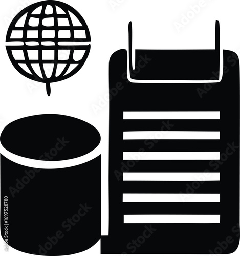 Global database management and data collection icon set for digital business and technology applications