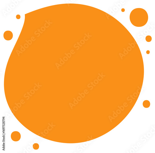 Vibrant orange abstract fluid shape with circles, modern design element with copy space