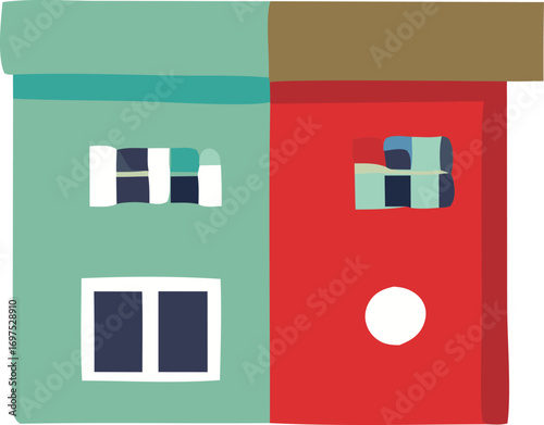 Abstract modern two-story building facade with contrasting colors and geometric windows minimalist design residential or commercial property concept