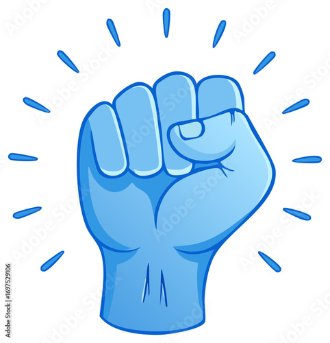 Cartoon Fist Held High Symbolizing Determination and Triumph with Energy Rays
