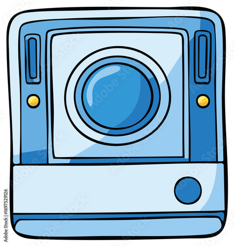 Cartoon washing machine with a round door and control panel