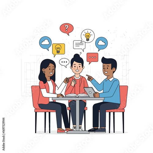 A diverse group of colleagues collaborating and brainstorming ideas together around a table.