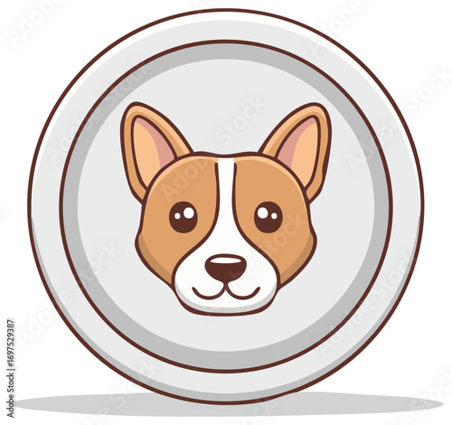 Cute dog face on plate illustration Cartoon canine head inside circle shape