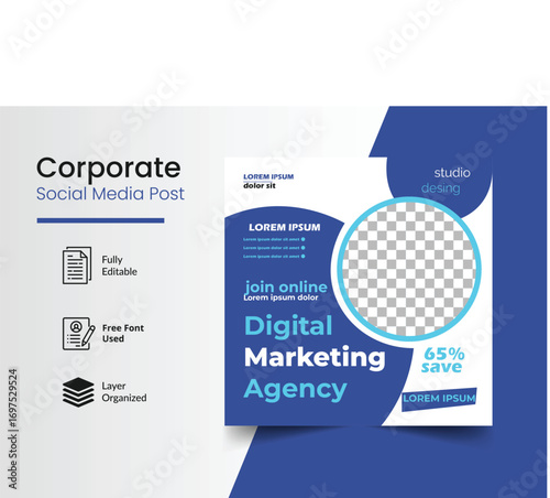 Corporate Social Media Post for Digital Marketing: A visually appealing corporate social media post template for a digital marketing agency.