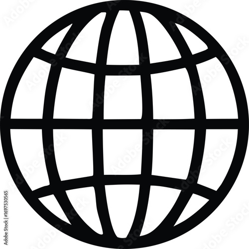Simple black globe icon representing global internet connectivity and worldwide communication networks
