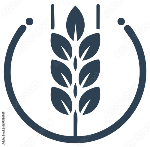 Simple grain stalk icon in a wreath frame for agriculture bakery or organic products